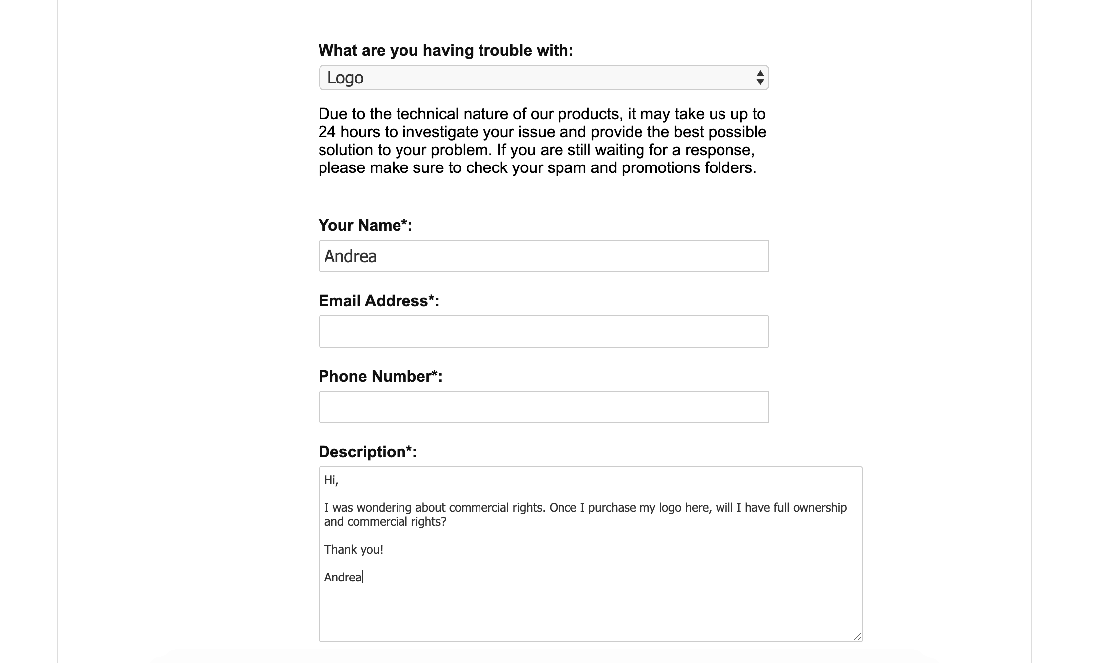 FreeLogoServices screenshot - Support form
