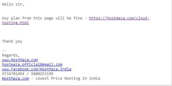 HostMaza email received
