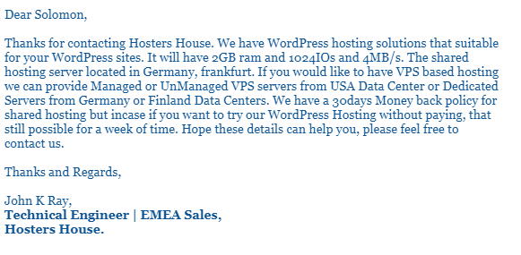 Hosters house email recieved