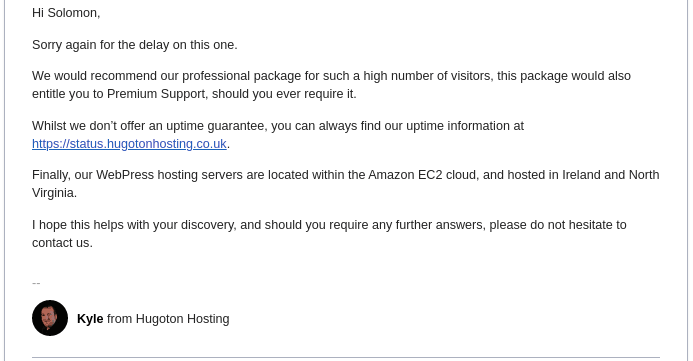Hugoton Hosting email received