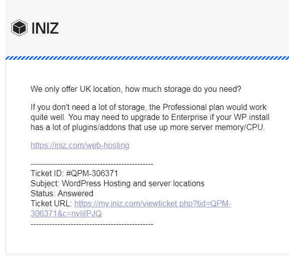 INIZ email received