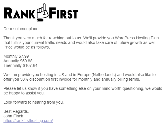 Rankfirst email recieved