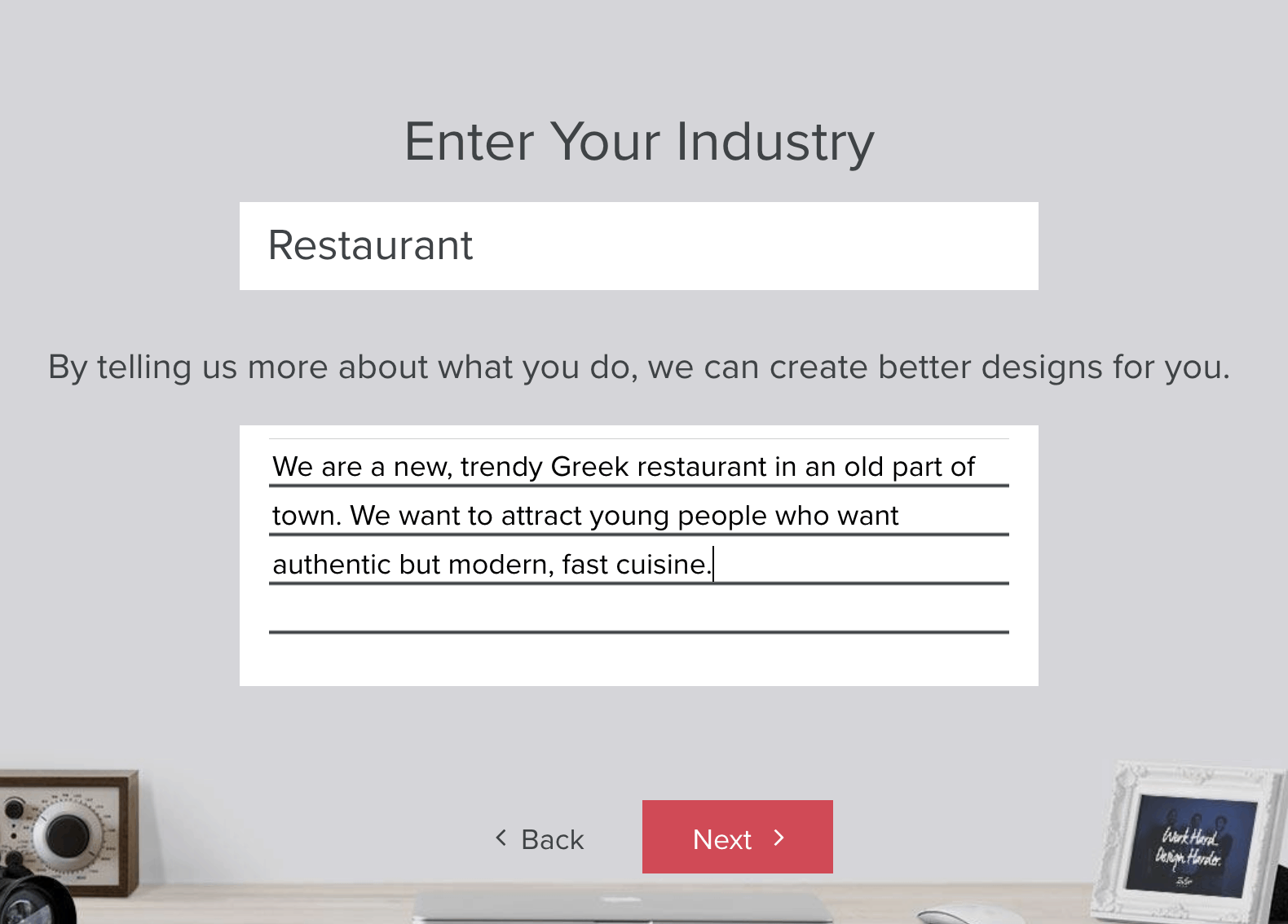 Tailor Brands screenshot - Enter Your Industry