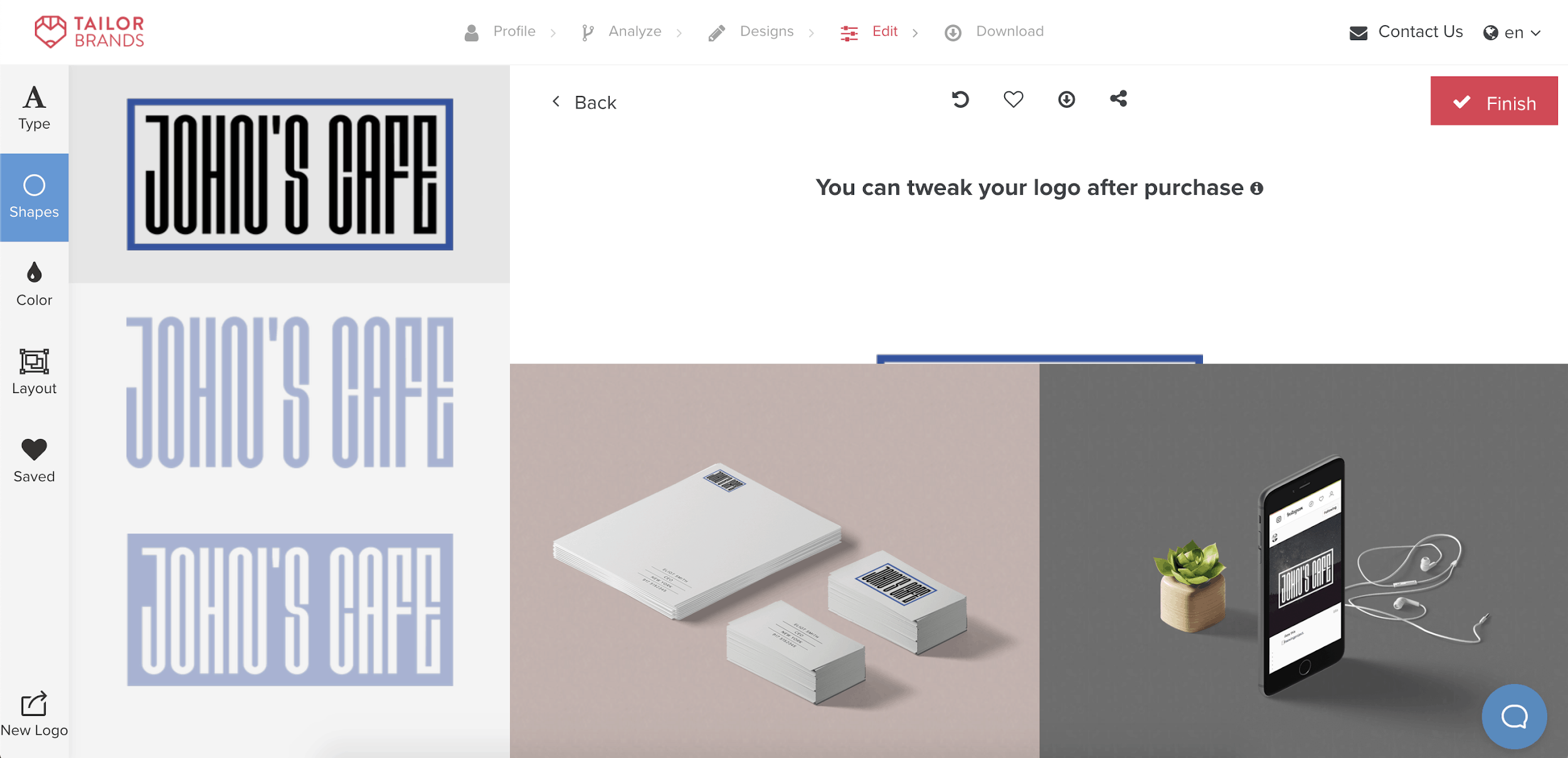 Tailor Brands screenshot - Shapes