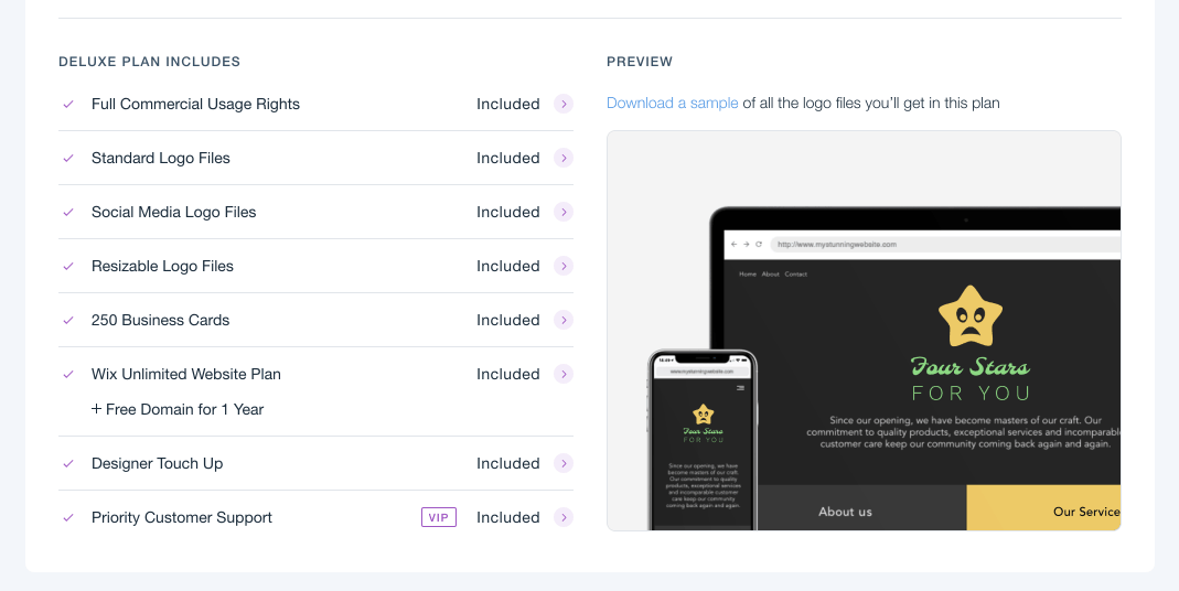 Wix Logo Maker screenshot - Deluxe plans