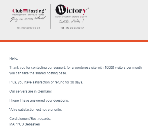 club hosting email reply