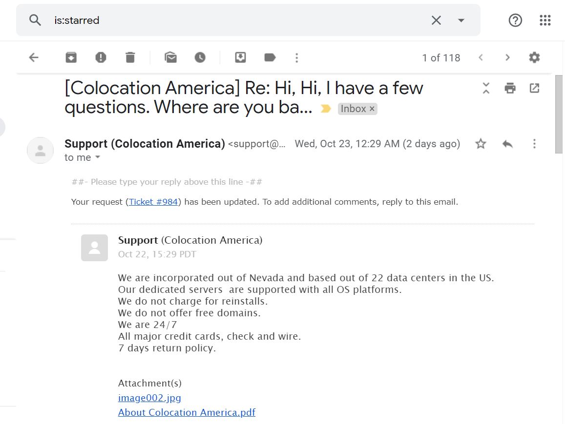 colocation america support