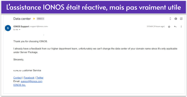 Email response from IONOS support