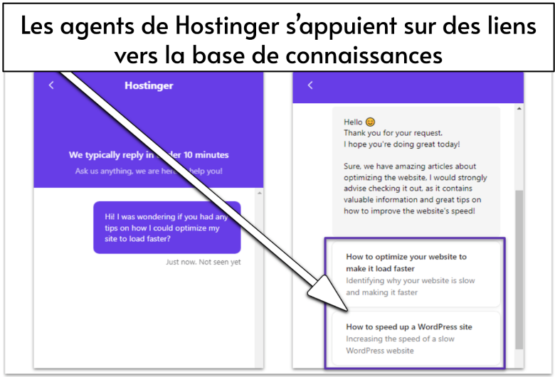 Live chat conversation with Hostinger support