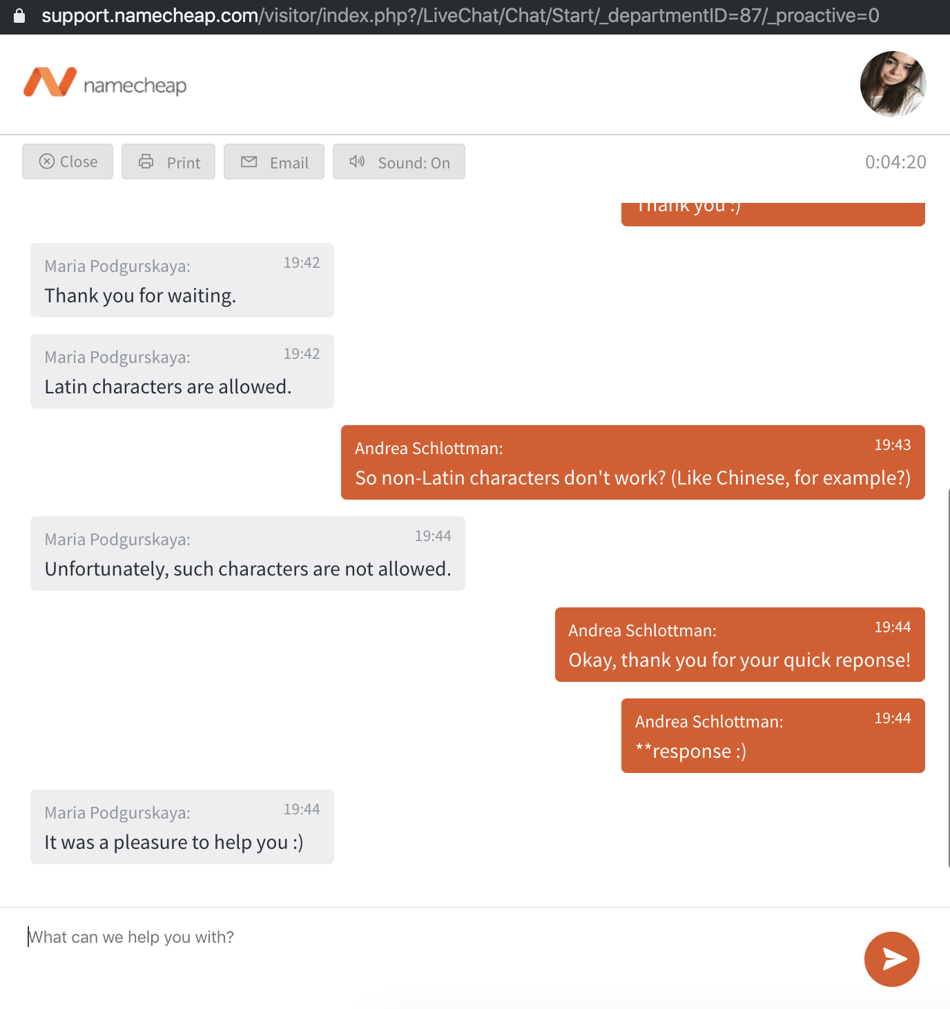 Namecheap Free Logo Maker - Live chat support screenshot