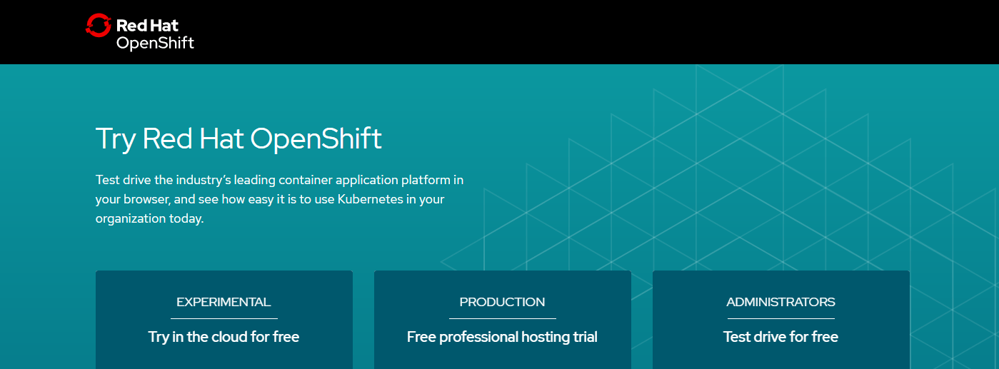 Screenshot of Red Hat OpenShift service options