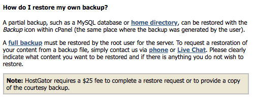 ‘How do I restore my own backup?’ answer for Hostgator hosting