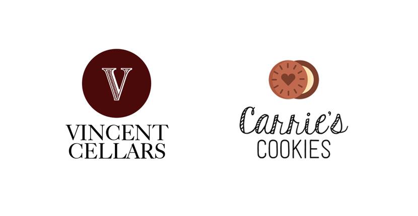 Sample business logos created with Tailor Brands - Vincent Cellars, Carrie's Cookies