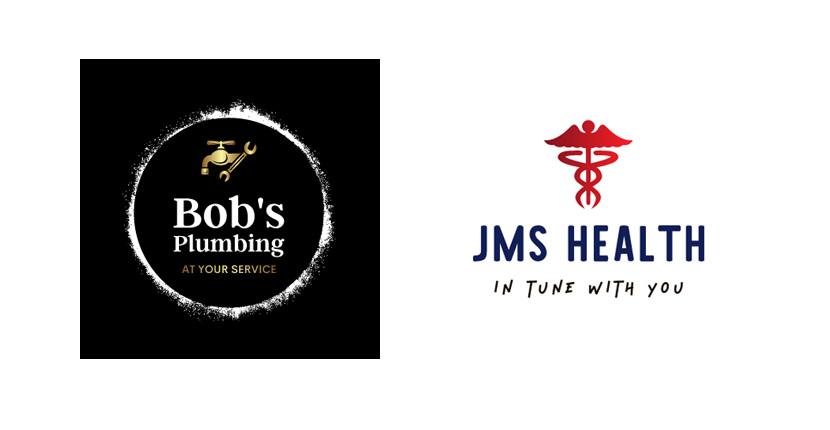 Sample business logos created with Looka - Bob's Plumbing, JMS Health