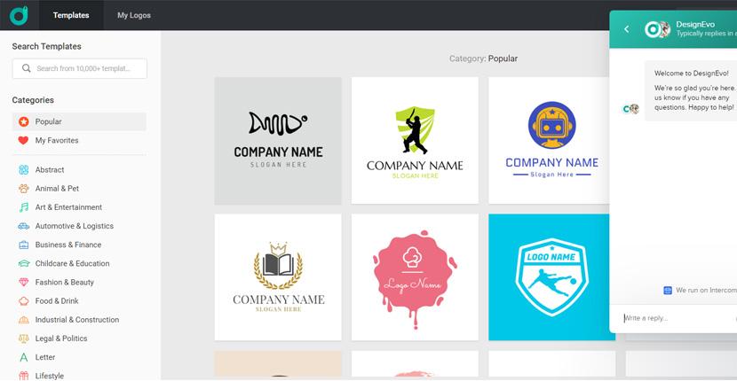 DesignEvo screenshot - logo templates