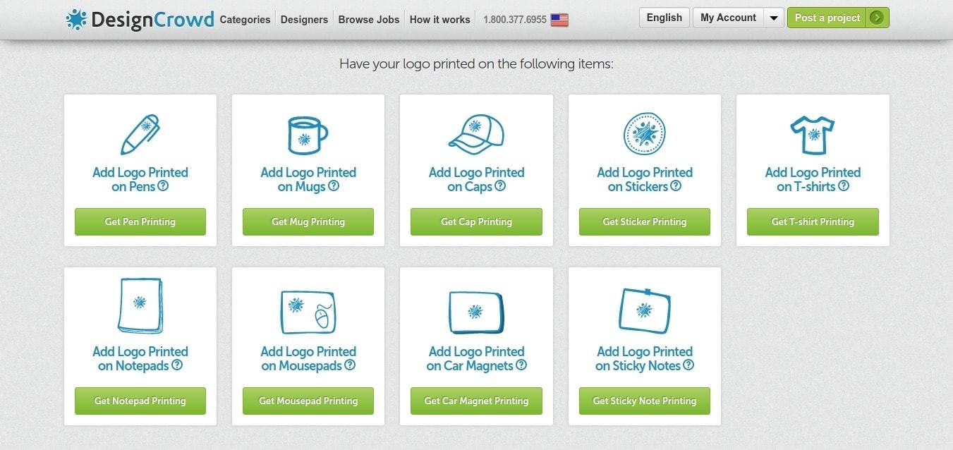 DesignCrowd screenshot - printing services