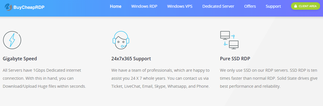 Detail of BuyCheapRDP's plan features