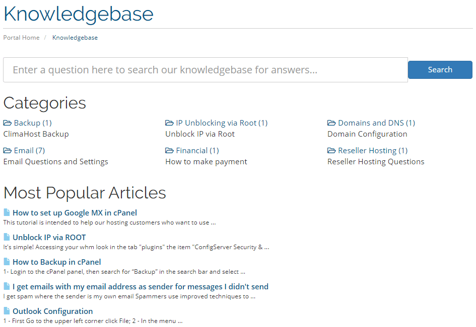 ClimaHost knowledgebase