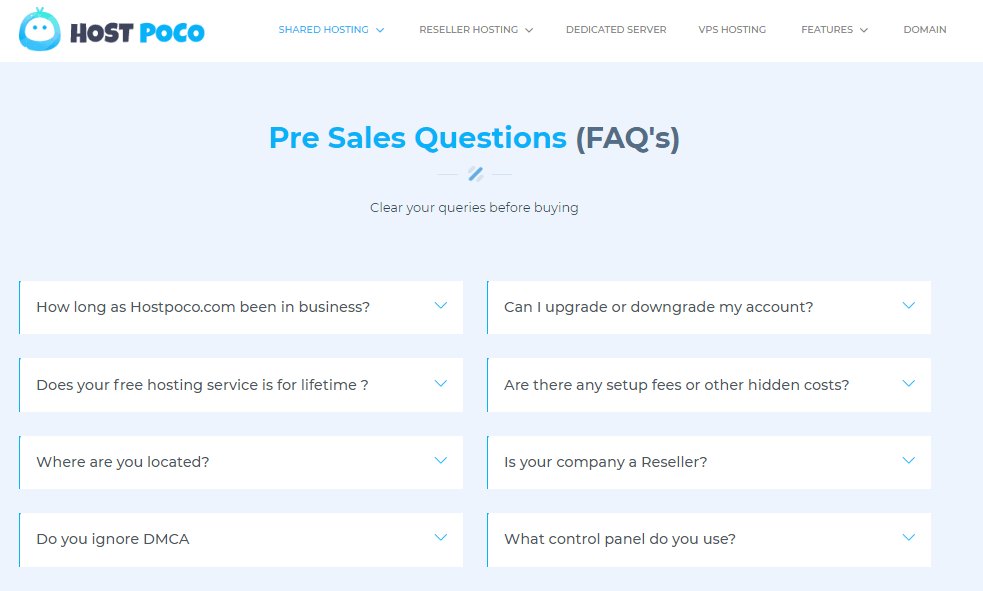 Hostpoco FAQ