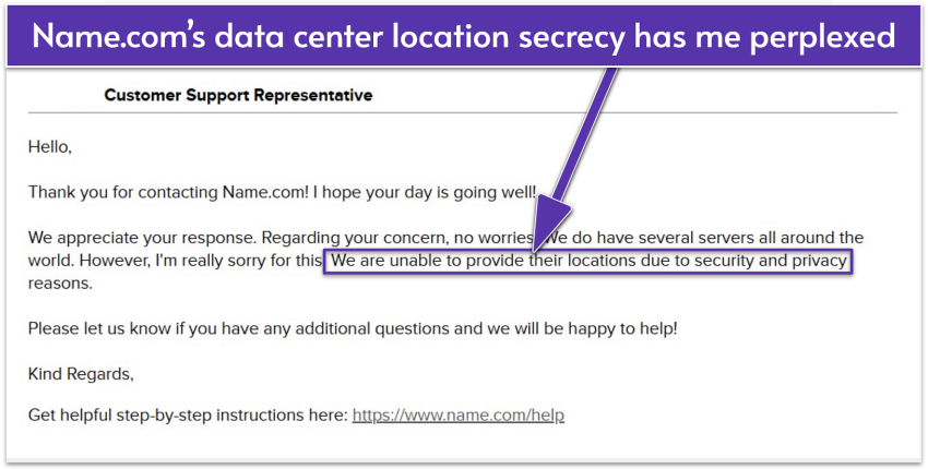 Name.com support ticket interaction