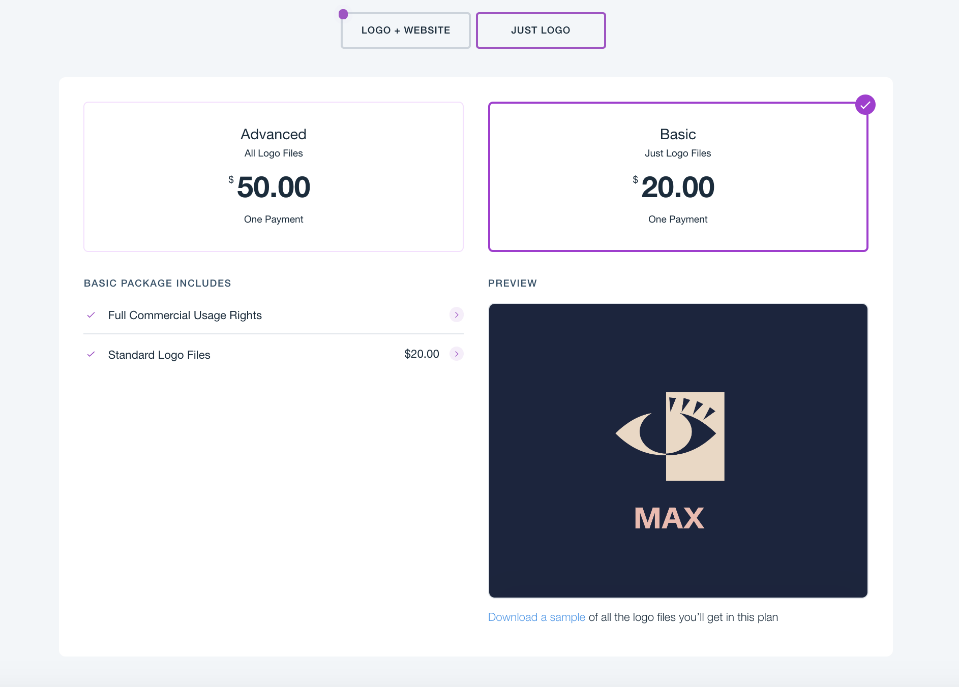 Wix Logo Maker pricing - Just Logo Basic Plan