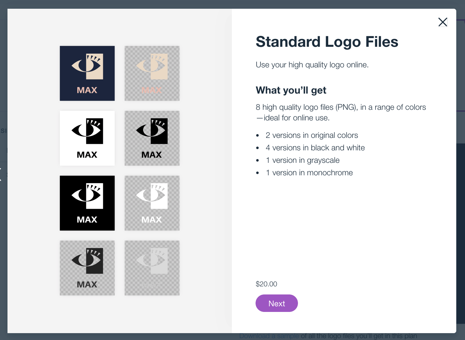 Wix Logo Maker pricing - Standard logo files