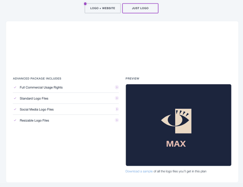 Wix Logo Maker pricing - Just Logo Advanced Plan