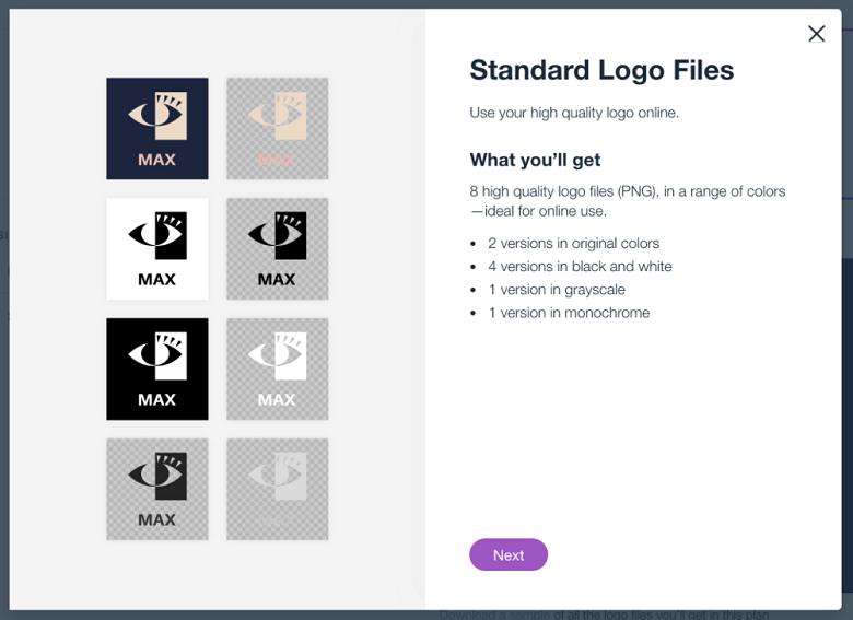 Wix Logo Maker pricing - Standard logo files