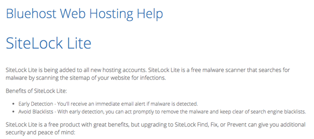 Bluehost’s SiteLock Lite web hosting help