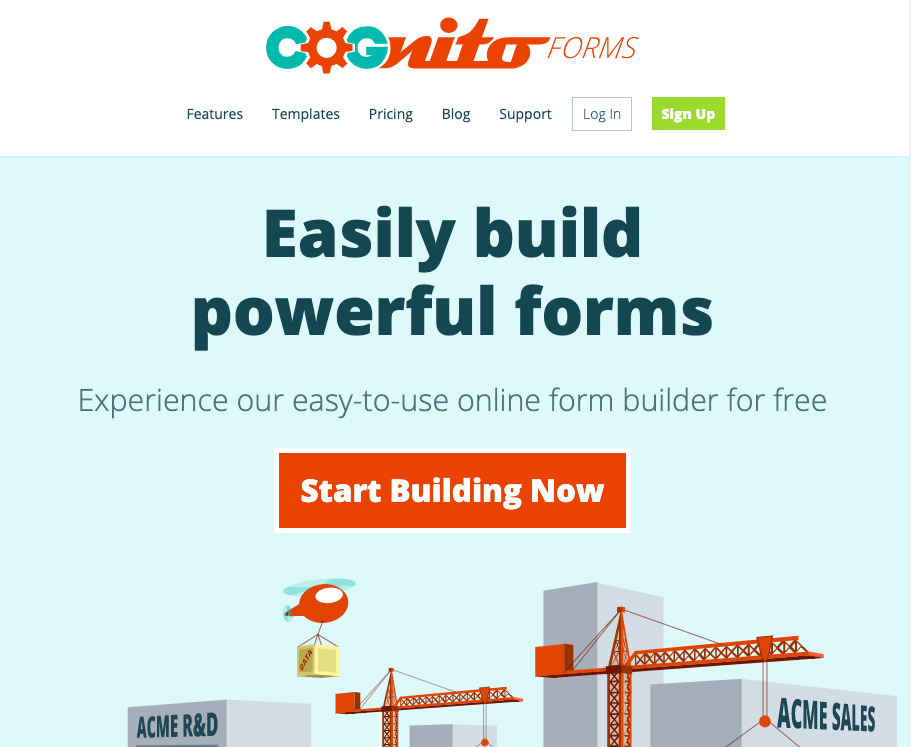 Cognito Forms review - homepage screenshot