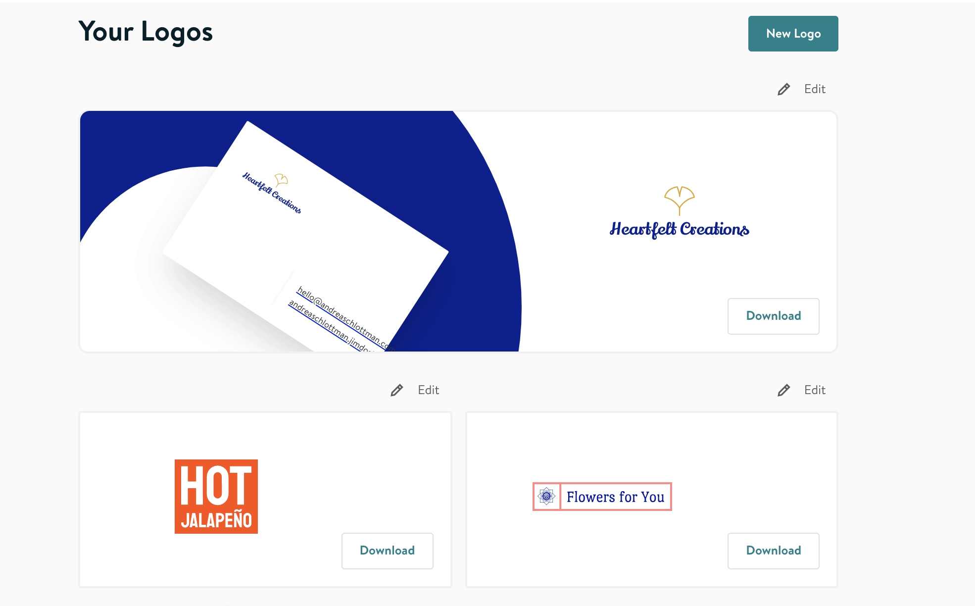 Jimdo Logo Creator screenshot - logo dashboard