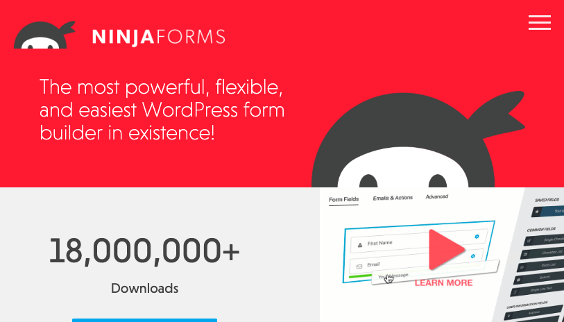 Ninja Forms review - homepage screenshot