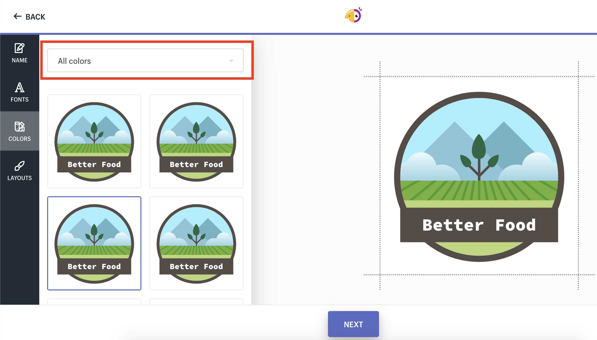 Hatchful screenshot - color options