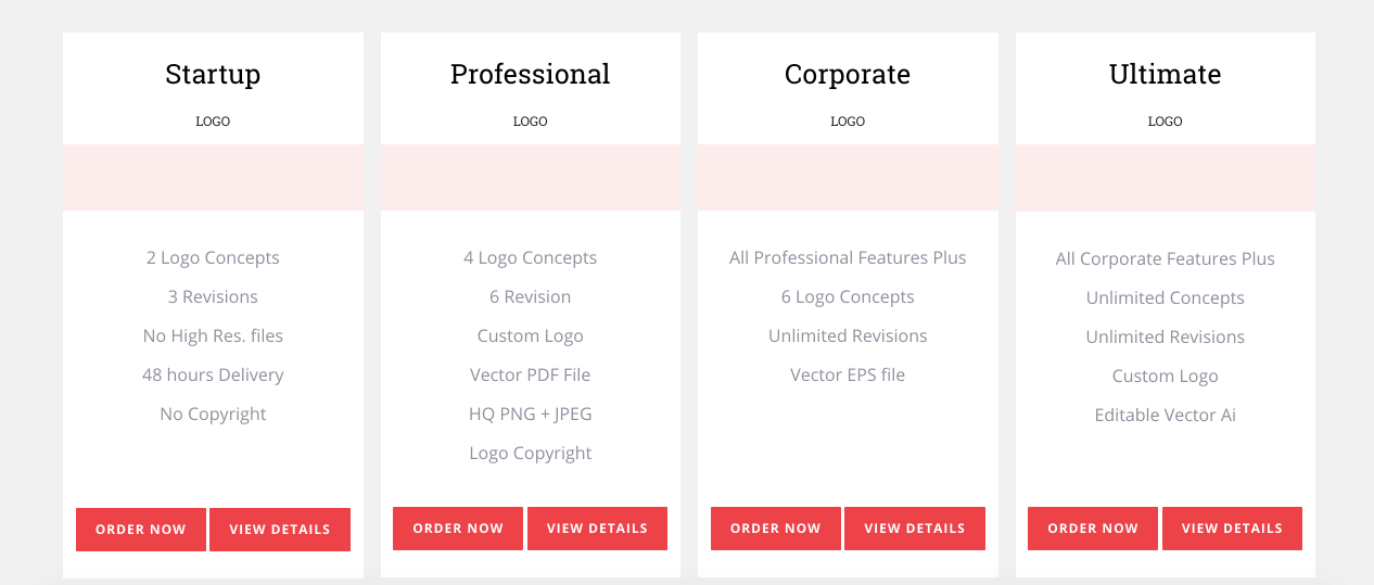 Tailored Logo screenshot - Pricing packages