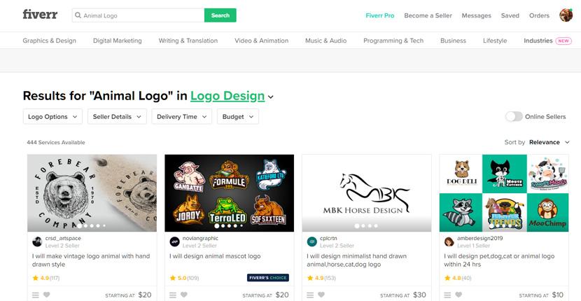 Fiverr screenshot - Animal logo designers