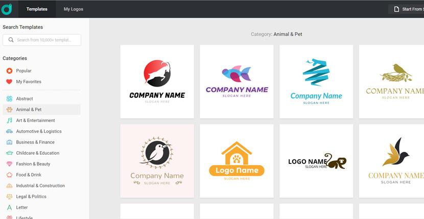 DesignEvo screenshot - animal and pet logos