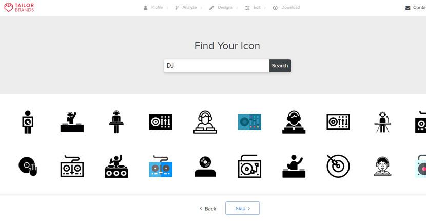 Tailor Brands screenshot - DJ icon library