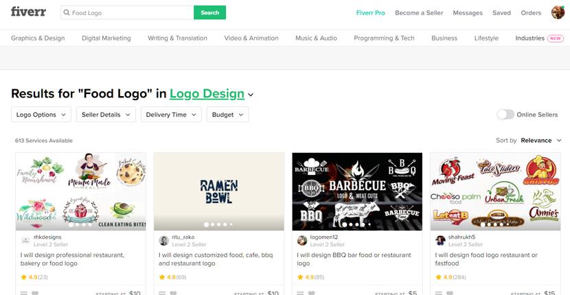 Fiverr screenshot - Food logo designers