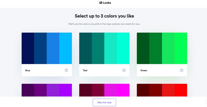 Looka screenshot - Select colors