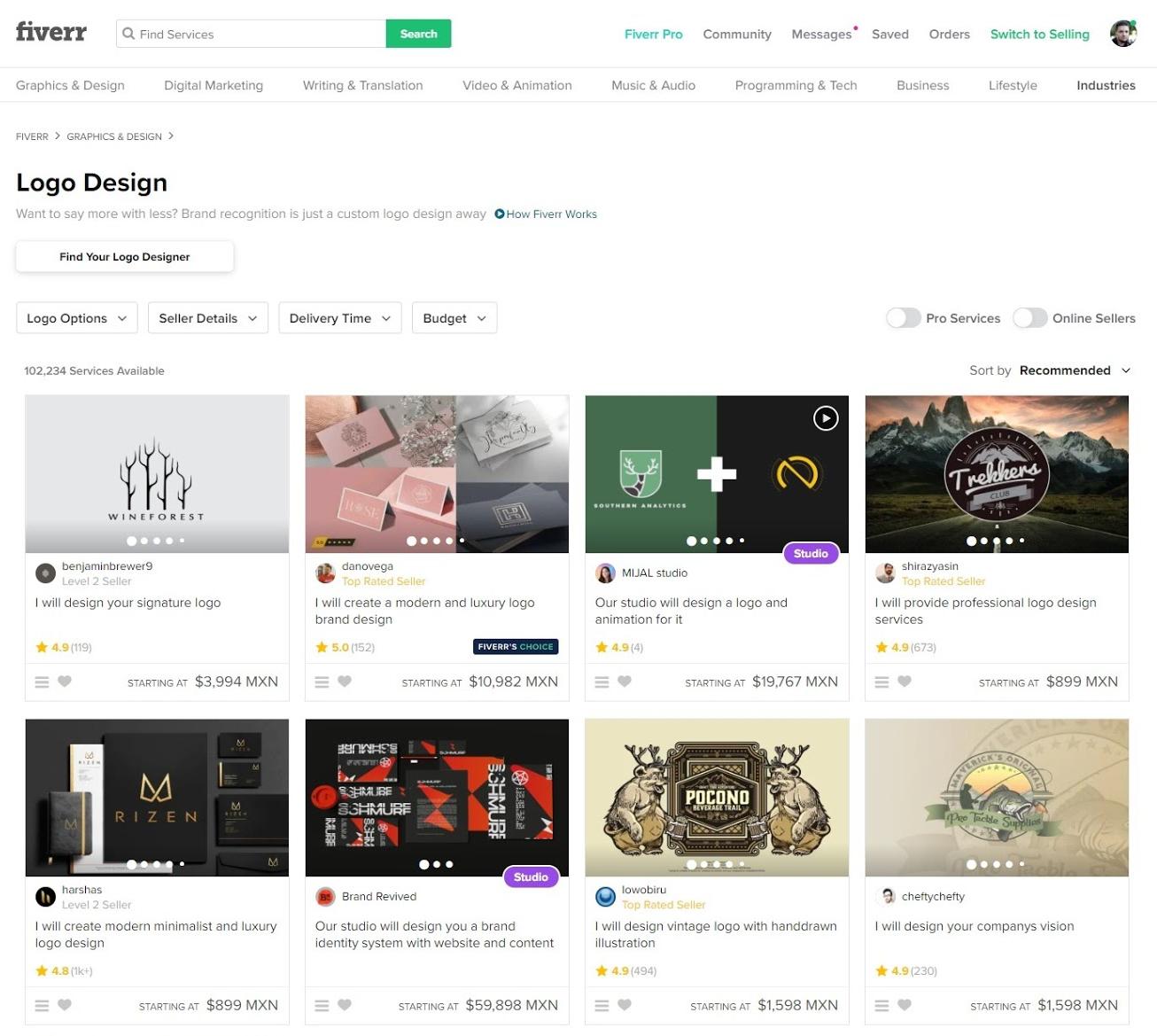 Fiverr screenshot - logo designers