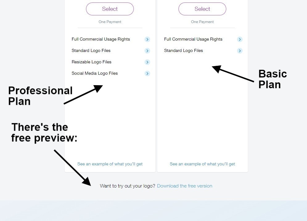 Wix Logo Maker screenshot - Pricing plans