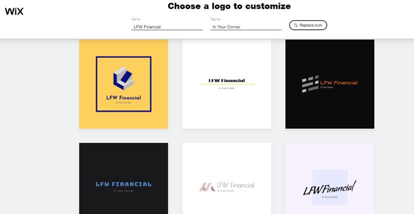 Wix Logo Maker screenshot - AI-generated logos