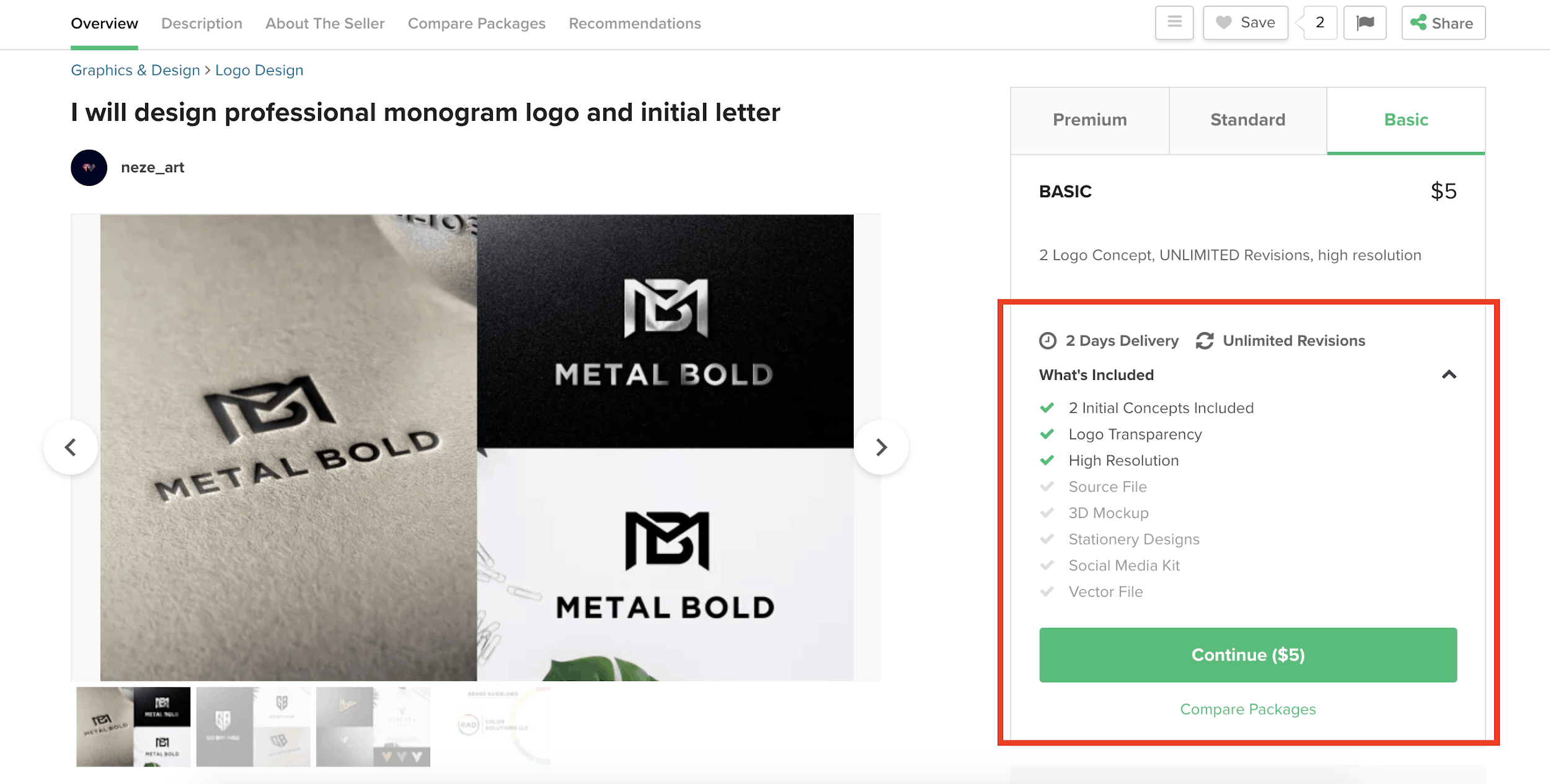 Fiverr screenshot - Letter logo gig