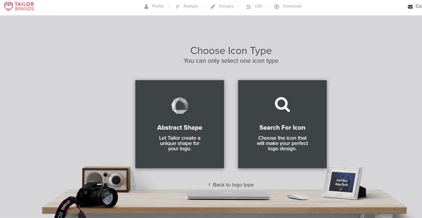 Tailor Brands screenshot - Choose Icon Type