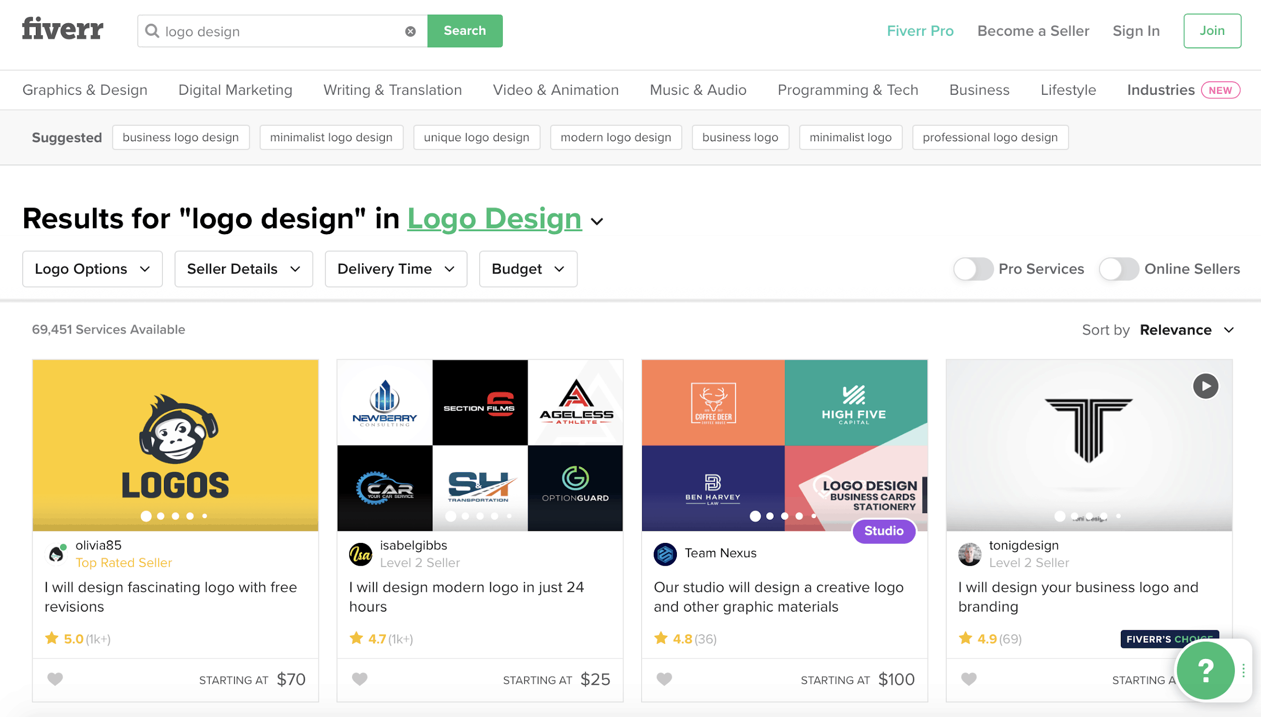 Fiverr screenshot - logo designers