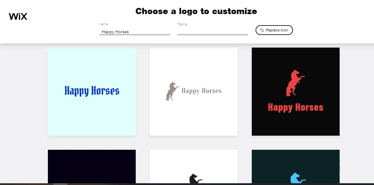 Wix Logo Maker screenshot - generated horse logos