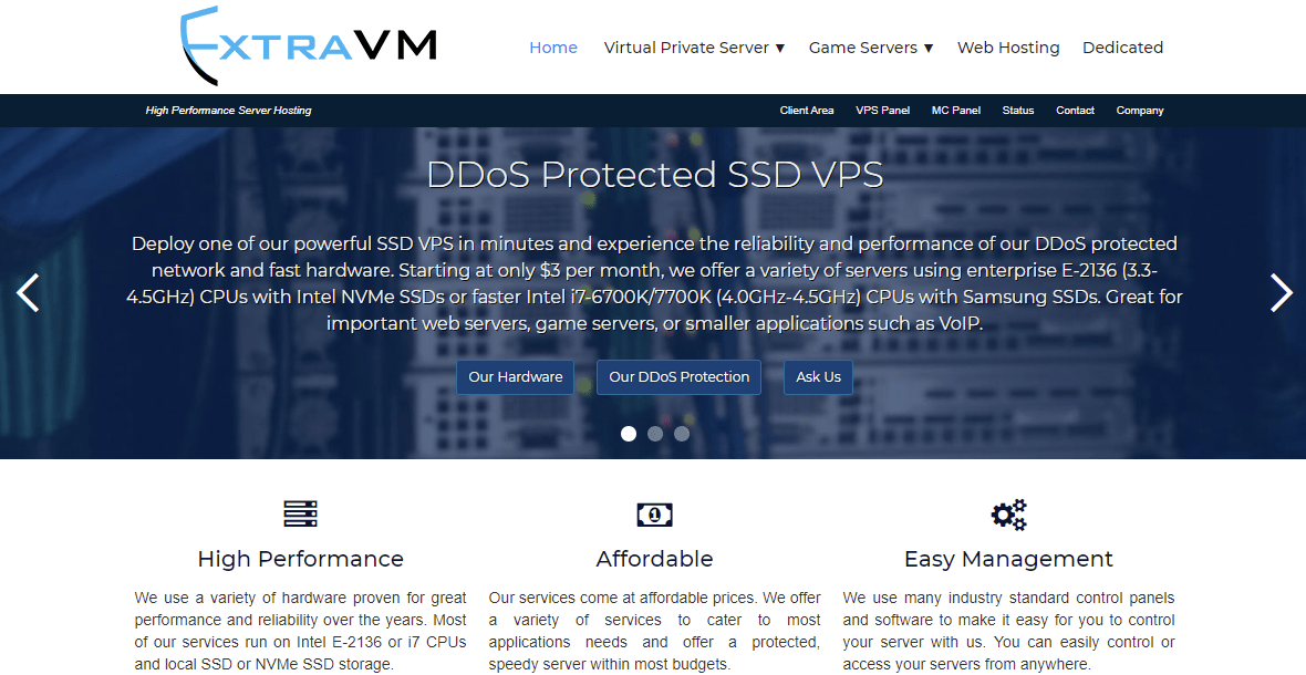 ExtraVM DDoS Protected VPS Hosting Minecraft Web Hosting