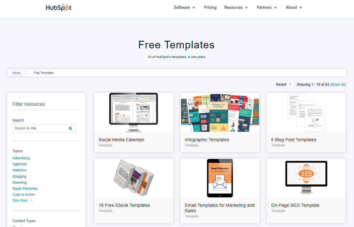 HubSpot screenshot - Free templates