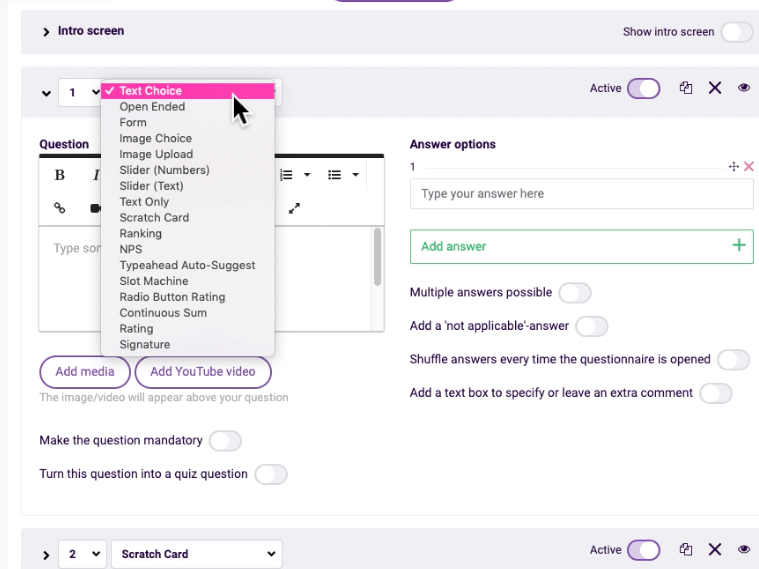 Survey Anyplace screenshot - Question settings