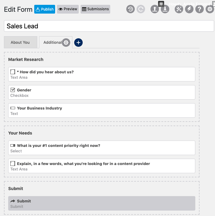 WS Form screenshot - Form editor, multiple tabs